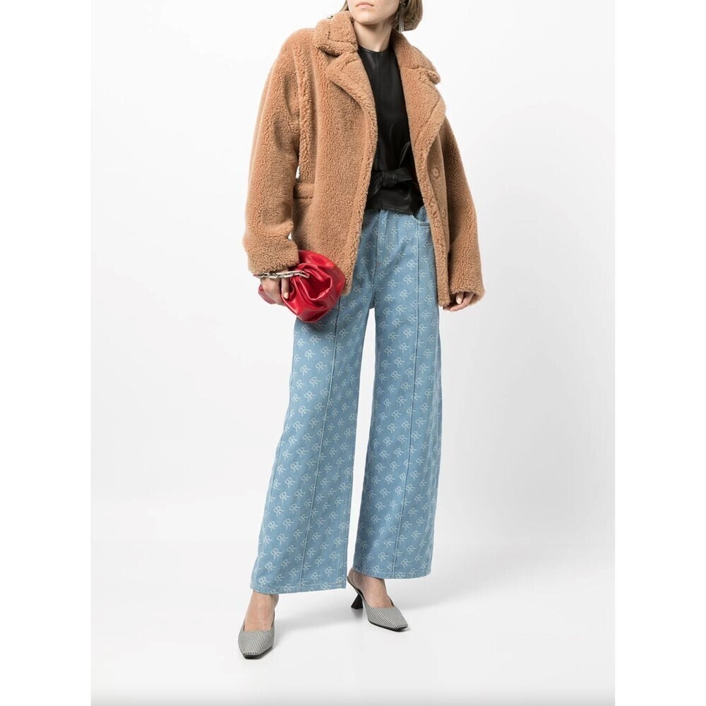 NWT Rokh Wide Leg High Waisted  Monogram print Jeans Sz 2-4 100% Cotton